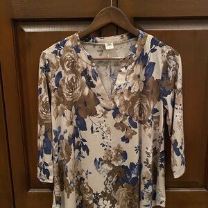 Sew In Love Floral Blouse - Blue and Brown